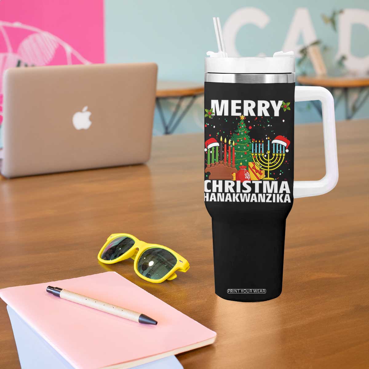 Merry Christmahanakwanzika Tumbler With Handle Christmas Hanukkah Kwanzaa Celebration Gift TS12 Print Your Wear
