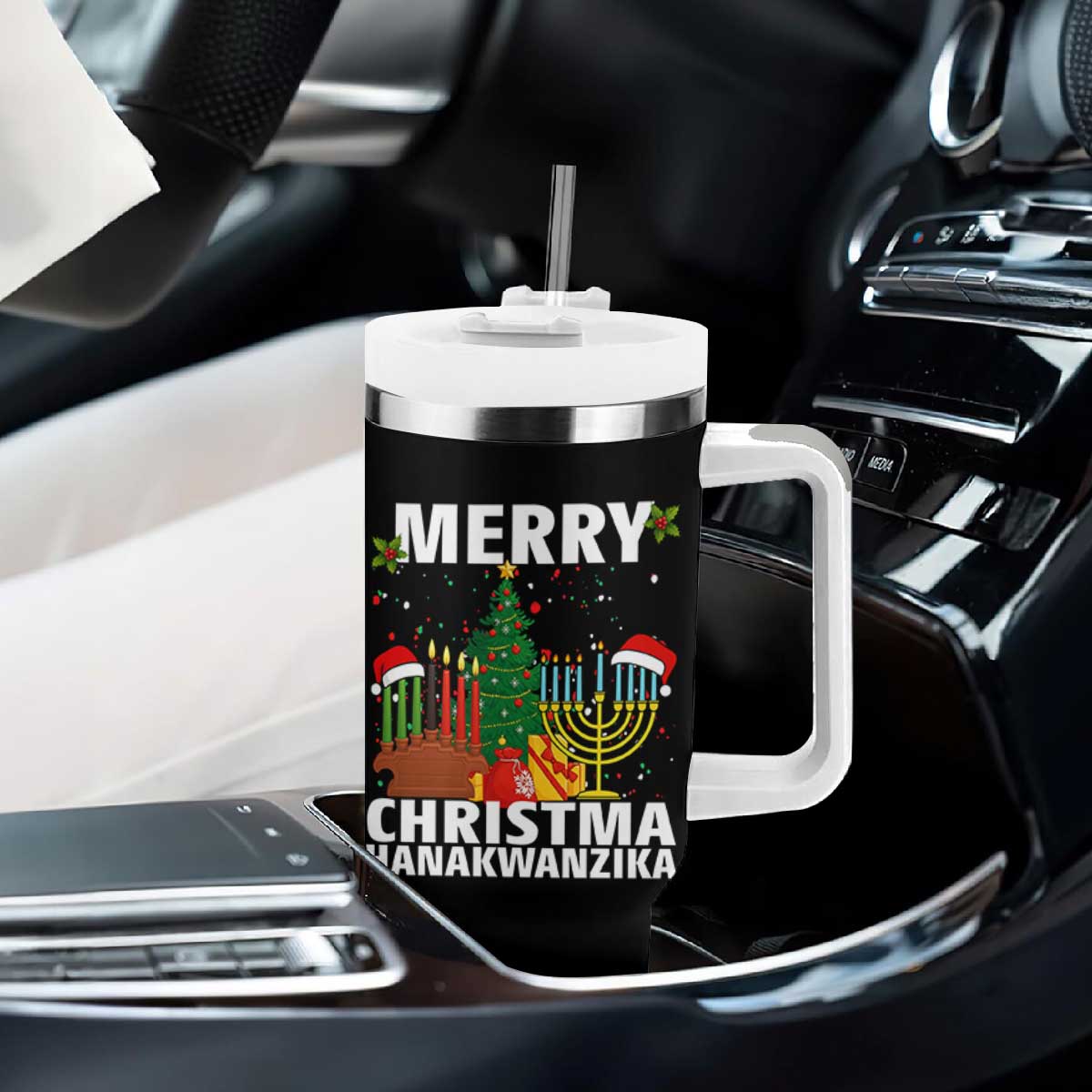 Merry Christmahanakwanzika Tumbler With Handle Christmas Hanukkah Kwanzaa Celebration Gift TS12 Print Your Wear