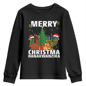 Merry Christmahanakwanzika Youth Sweatshirt Christmas Hanukkah Kwanzaa Celebration Gift TS12 Black Print Your Wear