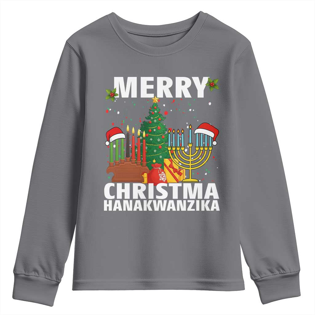 Merry Christmahanakwanzika Youth Sweatshirt Christmas Hanukkah Kwanzaa Celebration Gift TS12 Charcoal Print Your Wear