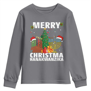 Merry Christmahanakwanzika Youth Sweatshirt Christmas Hanukkah Kwanzaa Celebration Gift TS12 Charcoal Print Your Wear