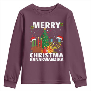 Merry Christmahanakwanzika Youth Sweatshirt Christmas Hanukkah Kwanzaa Celebration Gift TS12 Maroon Print Your Wear