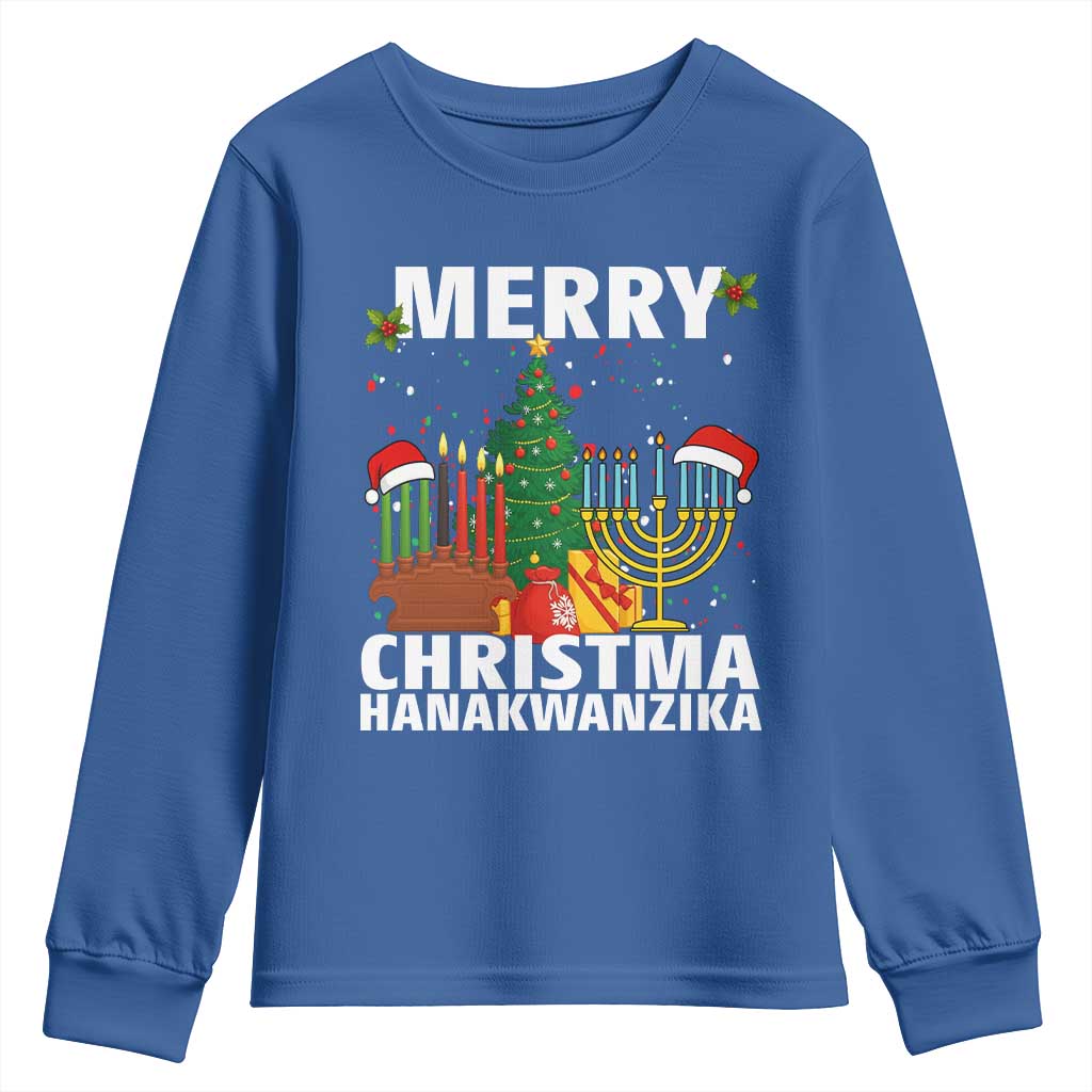 Merry Christmahanakwanzika Youth Sweatshirt Christmas Hanukkah Kwanzaa Celebration Gift TS12 Royal Blue Print Your Wear