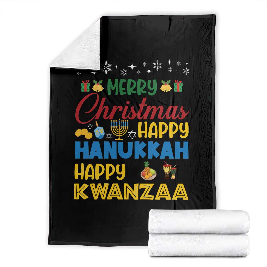 Celebrate All Holidays Merry Christmas Hanukkah Kwanzaa Gift Throw Blanket TS12 Black Print Your Wear