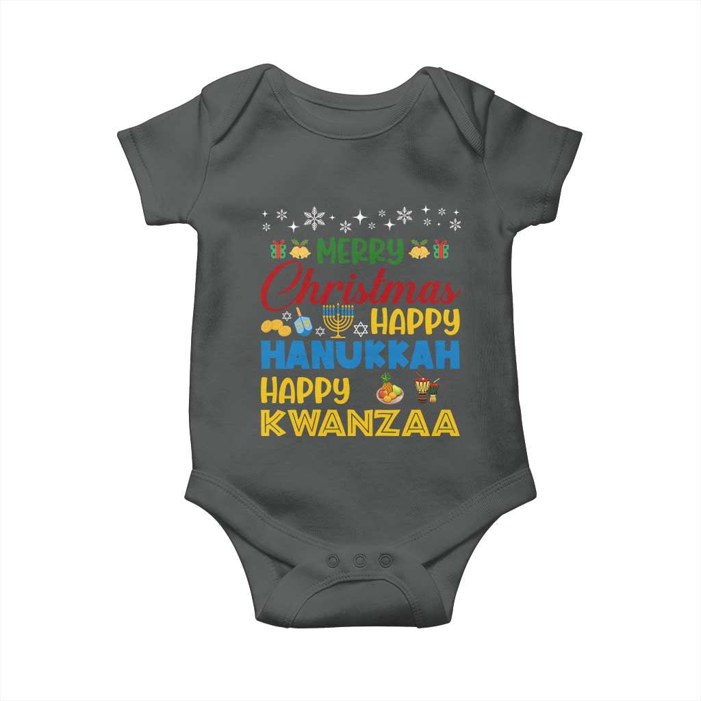 Celebrate All Holidays Merry Christmas Hanukkah Kwanzaa Gift Baby Onesie TS12 Dark Heather Print Your Wear
