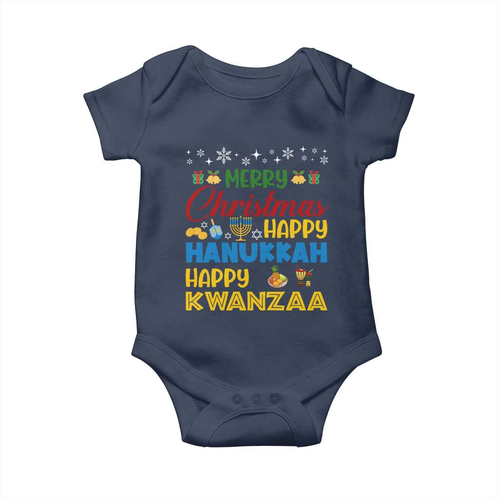 Celebrate All Holidays Merry Christmas Hanukkah Kwanzaa Gift Baby Onesie TS12 Navy Print Your Wear