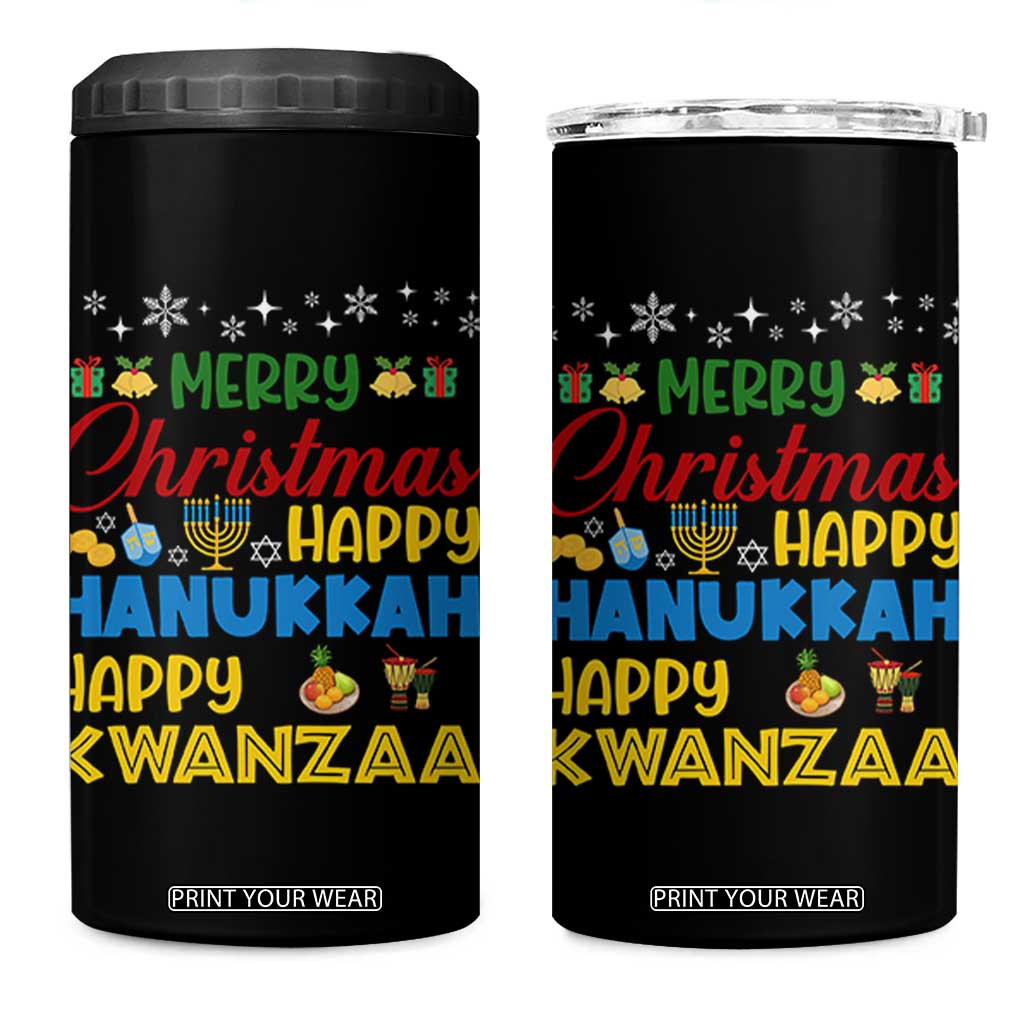 Celebrate All Holidays Merry Christmas Hanukkah Kwanzaa Gift 4 in 1 Can Cooler Tumbler TS12 One Size: 16 oz Black Print Your Wear