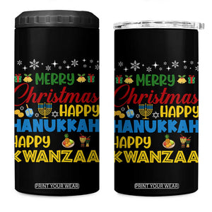 Celebrate All Holidays Merry Christmas Hanukkah Kwanzaa Gift 4 in 1 Can Cooler Tumbler TS12 One Size: 16 oz Black Print Your Wear