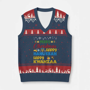 Celebrate All Holidays Merry Xmas Hanukkah Kwanzaa Gift V-Neck Knit Sweater Vest TS12 Navy Red Print Your Wear