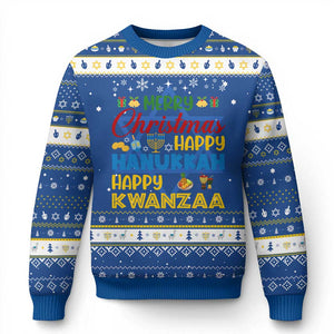 Celebrate All Holidays Merry Christmas Chanukkah Kwanzaa Gift Hanukkah Ugly Sweater TS12 Blue White Print Your Wear