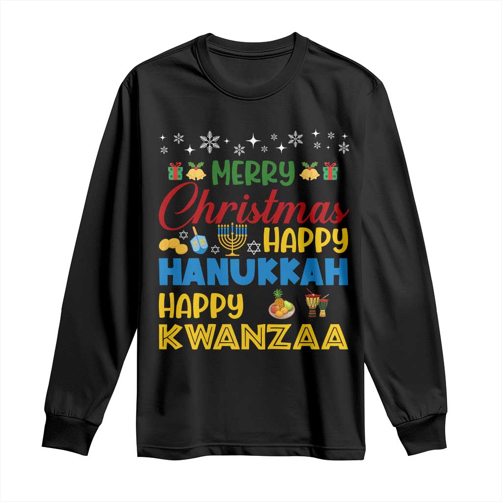 Celebrate All Holidays Merry Christmas Hanukkah Kwanzaa Gift Long Sleeve Shirt TS12 Black Print Your Wear