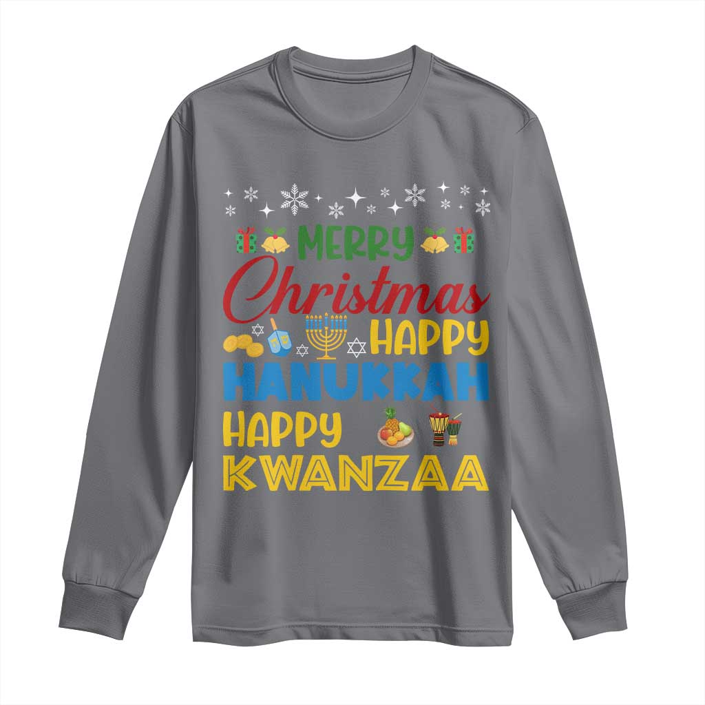 Celebrate All Holidays Merry Christmas Hanukkah Kwanzaa Gift Long Sleeve Shirt TS12 Charcoal Print Your Wear