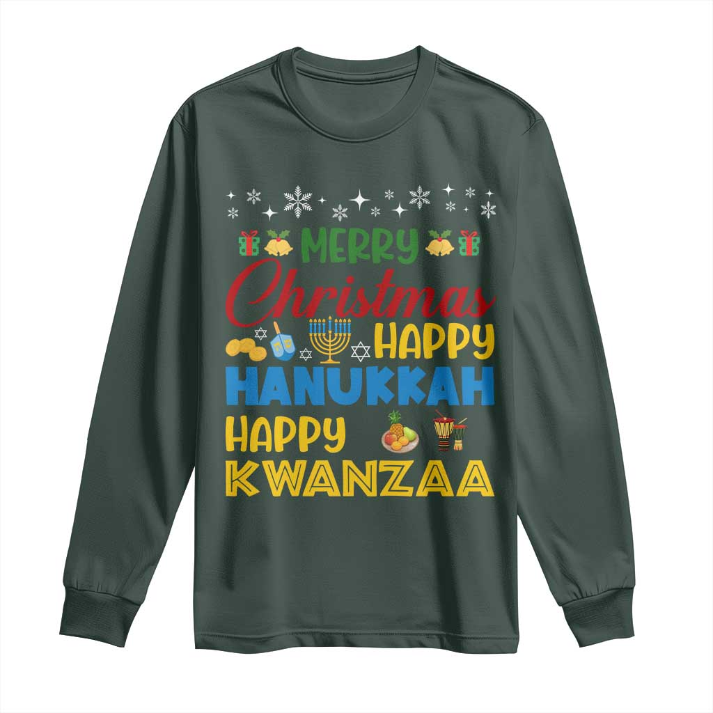 Celebrate All Holidays Merry Christmas Hanukkah Kwanzaa Gift Long Sleeve Shirt TS12 Dark Forest Green Print Your Wear