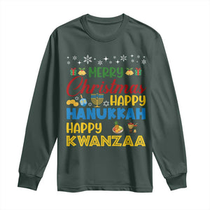 Celebrate All Holidays Merry Christmas Hanukkah Kwanzaa Gift Long Sleeve Shirt TS12 Dark Forest Green Print Your Wear