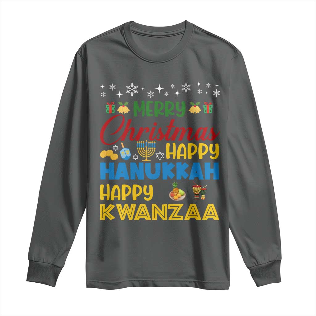 Celebrate All Holidays Merry Christmas Hanukkah Kwanzaa Gift Long Sleeve Shirt TS12 Dark Heather Print Your Wear