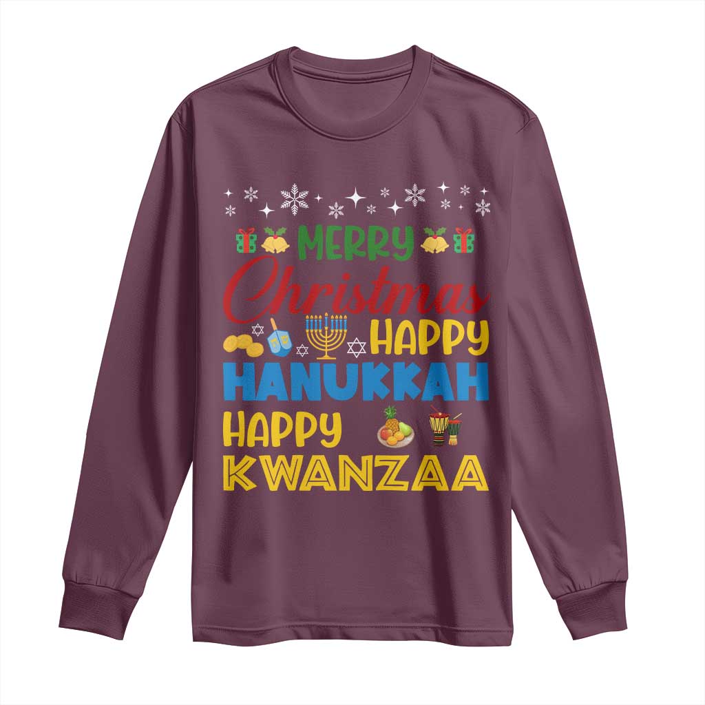 Celebrate All Holidays Merry Christmas Hanukkah Kwanzaa Gift Long Sleeve Shirt TS12 Maroon Print Your Wear