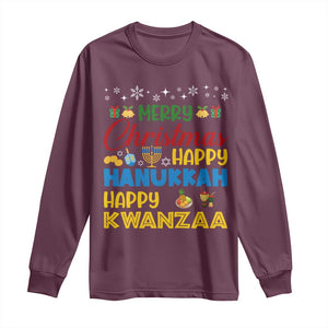 Celebrate All Holidays Merry Christmas Hanukkah Kwanzaa Gift Long Sleeve Shirt TS12 Maroon Print Your Wear
