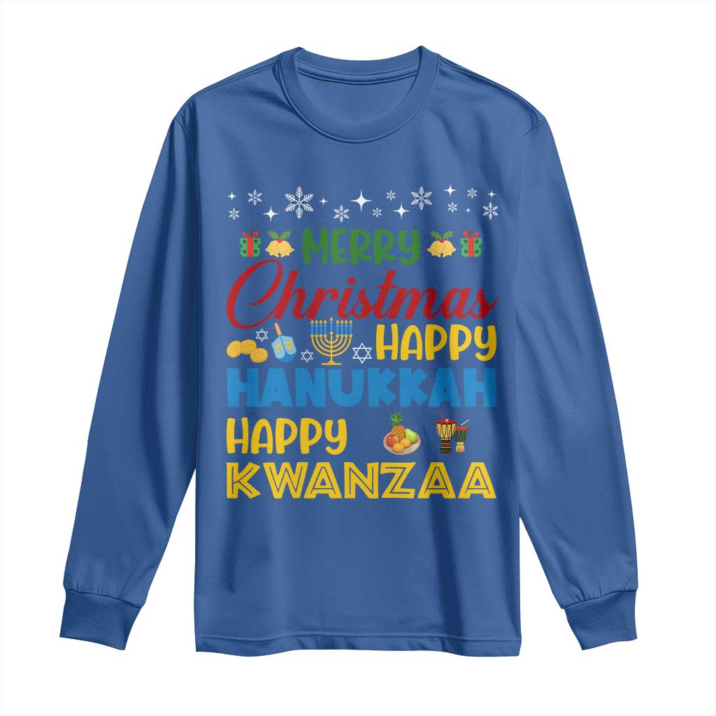 Celebrate All Holidays Merry Christmas Hanukkah Kwanzaa Gift Long Sleeve Shirt TS12 Royal Blue Print Your Wear