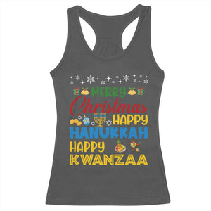 Celebrate All Holidays Merry Christmas Hanukkah Kwanzaa Gift Racerback Tank Top TS12 Dark Heather Print Your Wear