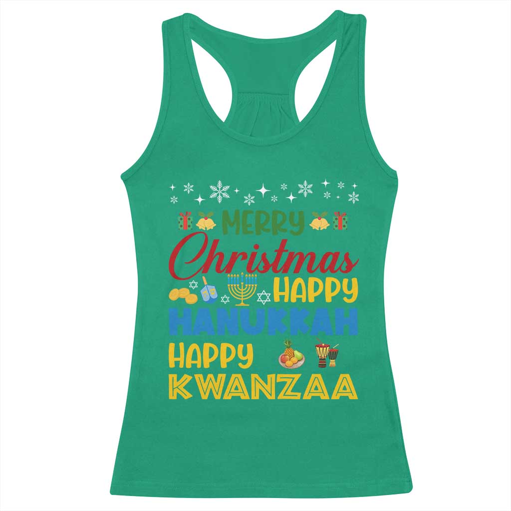Celebrate All Holidays Merry Christmas Hanukkah Kwanzaa Gift Racerback Tank Top TS12 Irish Green Print Your Wear