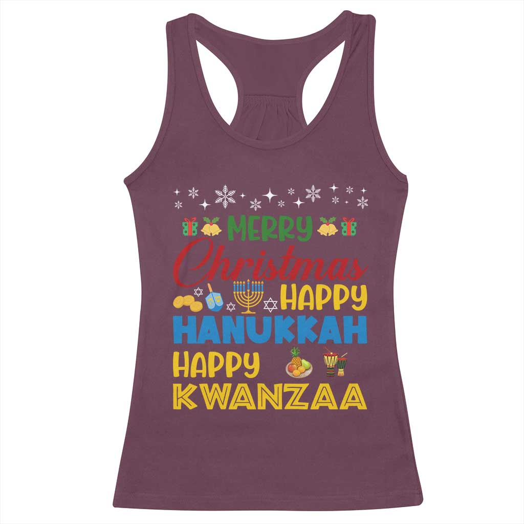 Celebrate All Holidays Merry Christmas Hanukkah Kwanzaa Gift Racerback Tank Top TS12 Maroon Print Your Wear