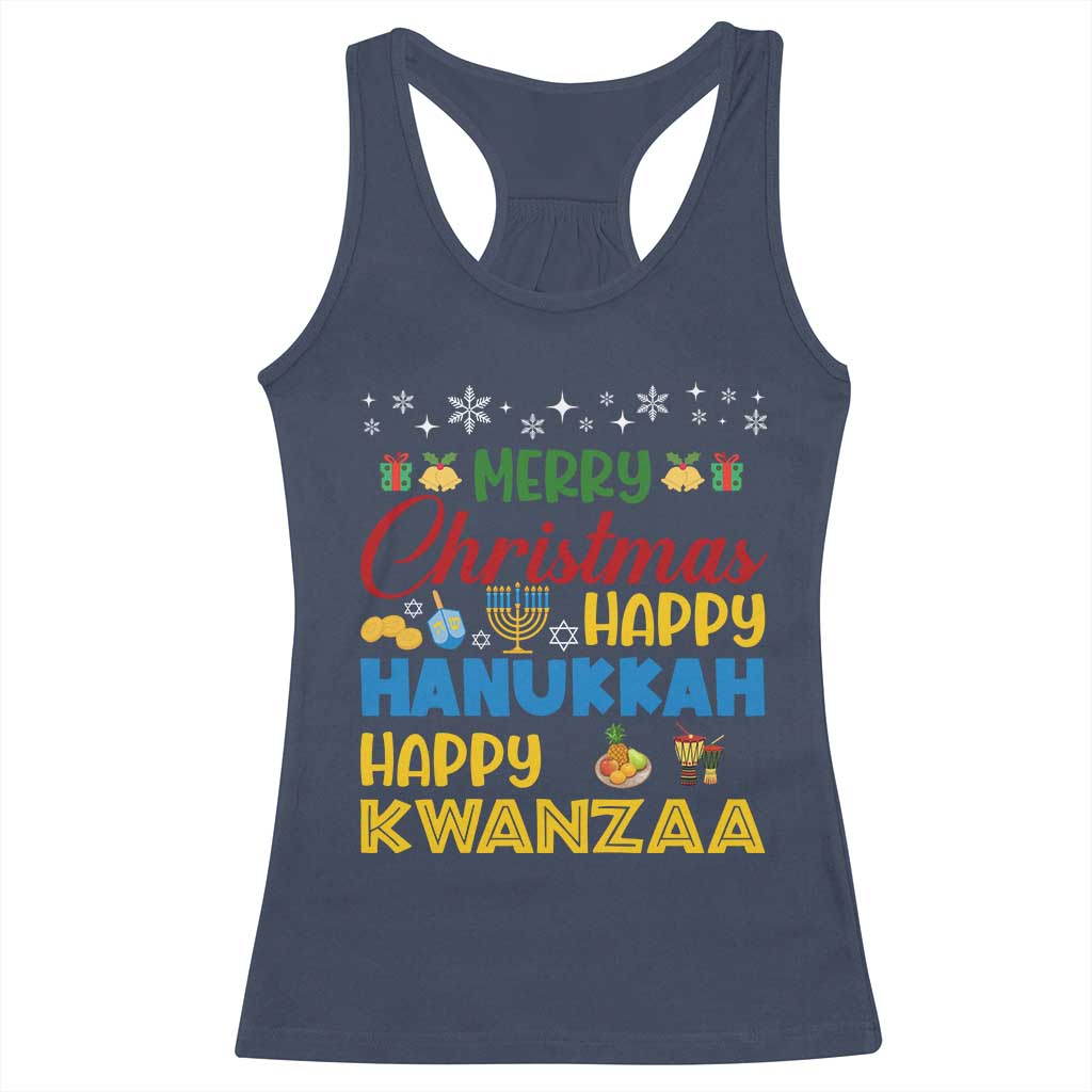 Celebrate All Holidays Merry Christmas Hanukkah Kwanzaa Gift Racerback Tank Top TS12 Navy Print Your Wear