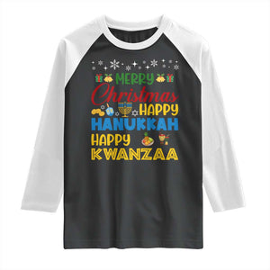 Celebrate All Holidays Merry Christmas Hanukkah Kwanzaa Gift Raglan Shirt TS12 Black White Print Your Wear