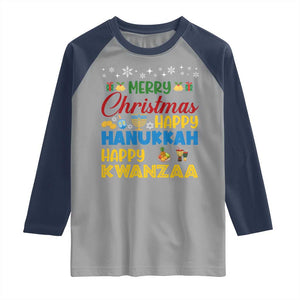 Celebrate All Holidays Merry Christmas Hanukkah Kwanzaa Gift Raglan Shirt TS12 Sport Gray Navy Print Your Wear
