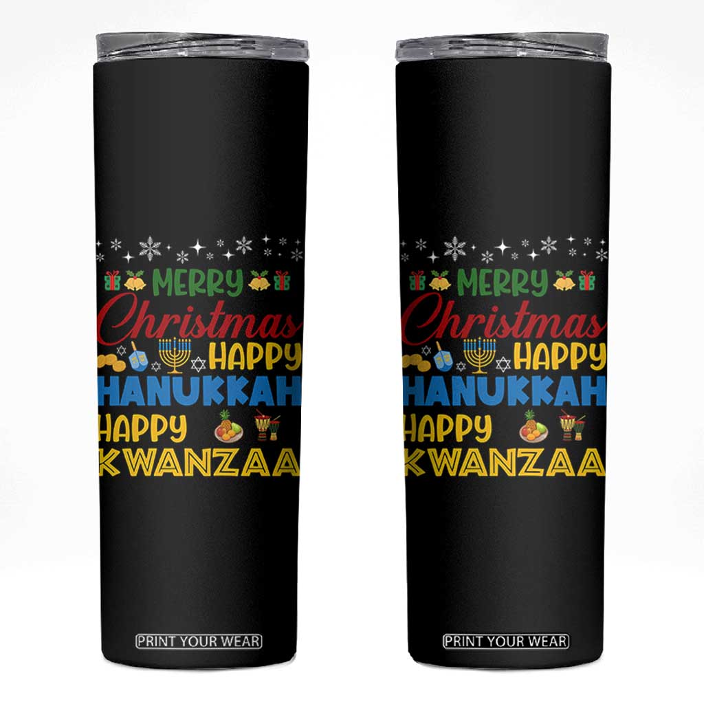 Celebrate All Holidays Merry Christmas Hanukkah Kwanzaa Gift Skinny Tumbler TS12 Black Print Your Wear