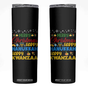 Celebrate All Holidays Merry Christmas Hanukkah Kwanzaa Gift Skinny Tumbler TS12 Black Print Your Wear