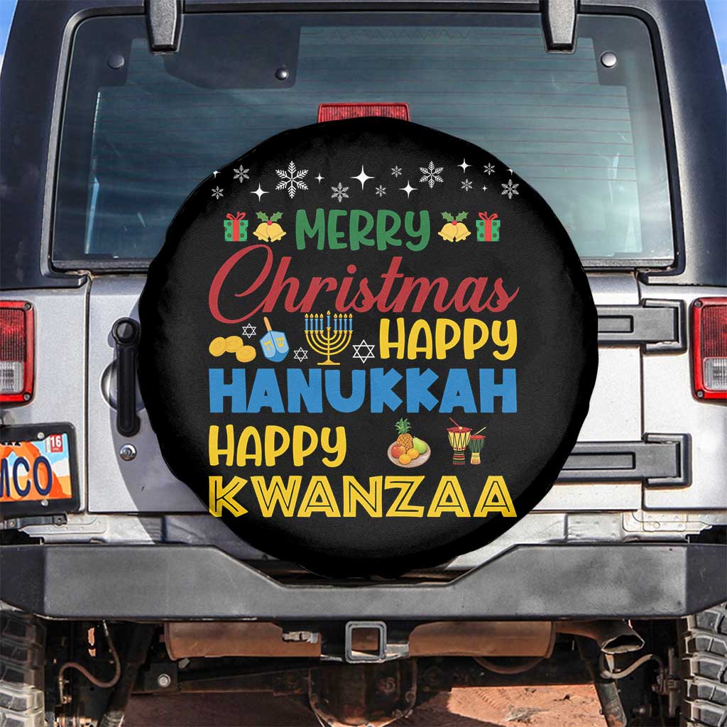Celebrate All Holidays Merry Christmas Hanukkah Kwanzaa Gift Spare Tire Cover TS12 No hole Black Print Your Wear