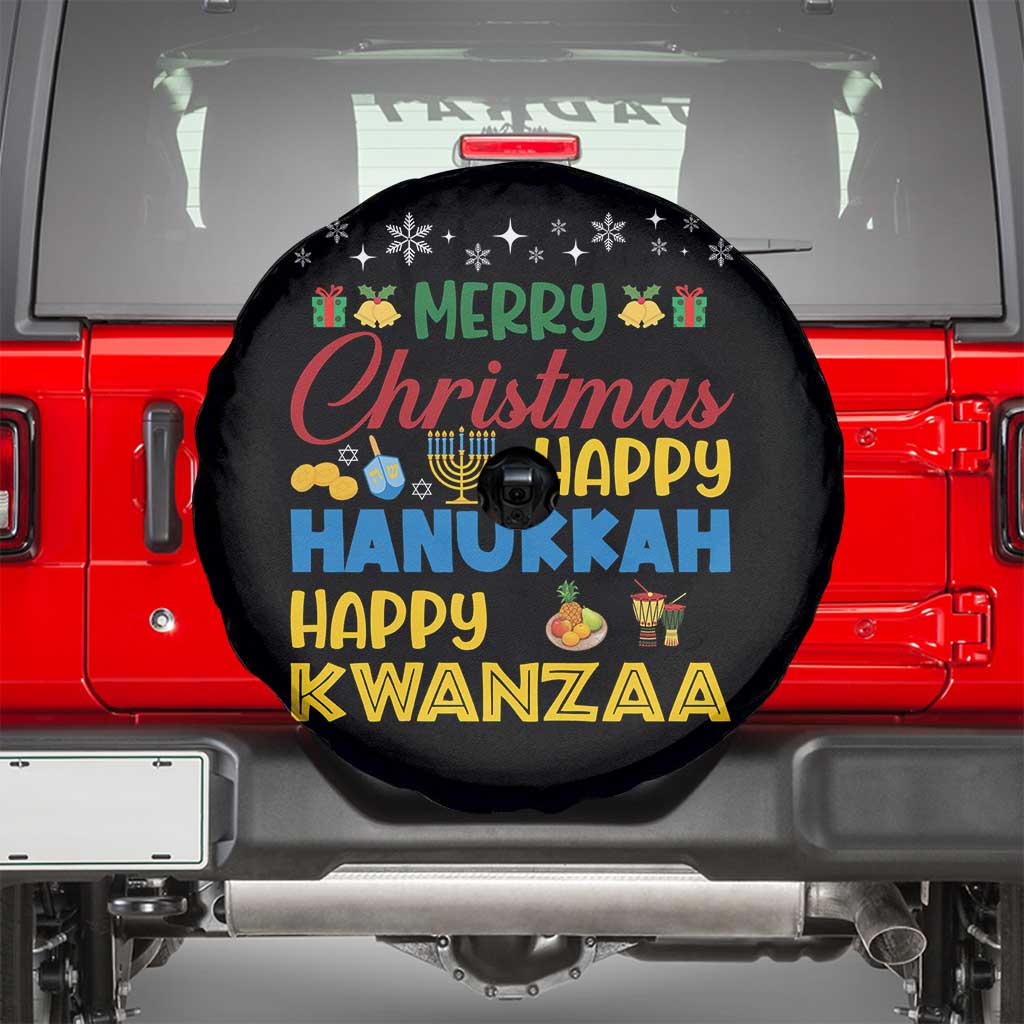 Celebrate All Holidays Merry Christmas Hanukkah Kwanzaa Gift Spare Tire Cover - Print Your Wear