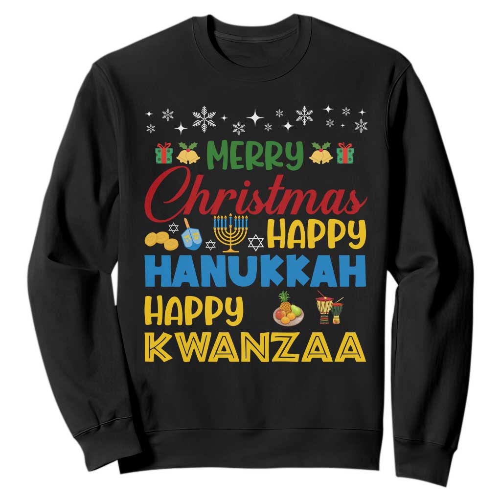 Celebrate All Holidays Merry Christmas Hanukkah Kwanzaa Gift Sweatshirt TS12 Black Print Your Wear