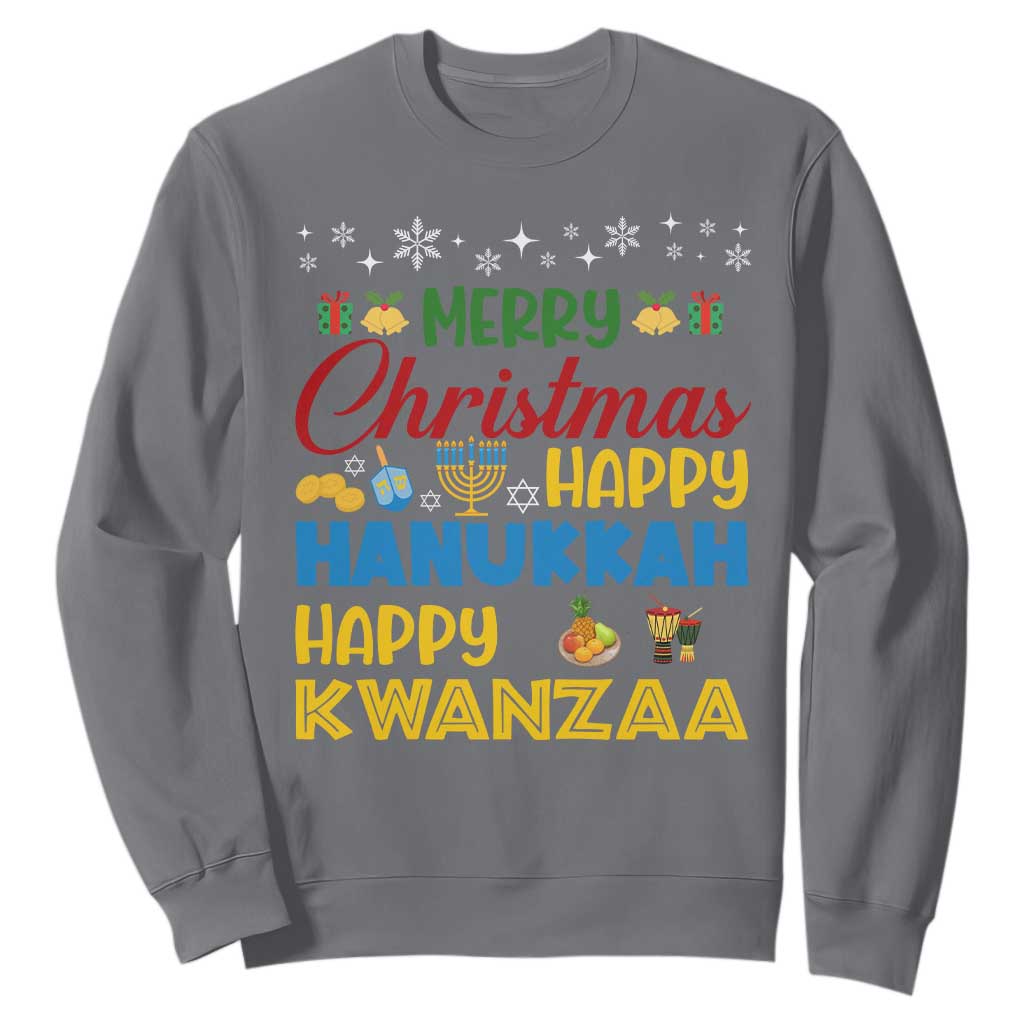 Celebrate All Holidays Merry Christmas Hanukkah Kwanzaa Gift Sweatshirt TS12 Charcoal Print Your Wear