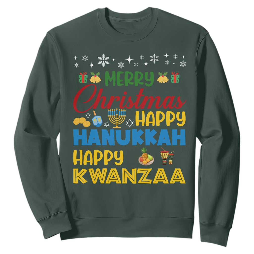 Celebrate All Holidays Merry Christmas Hanukkah Kwanzaa Gift Sweatshirt TS12 Dark Forest Green Print Your Wear