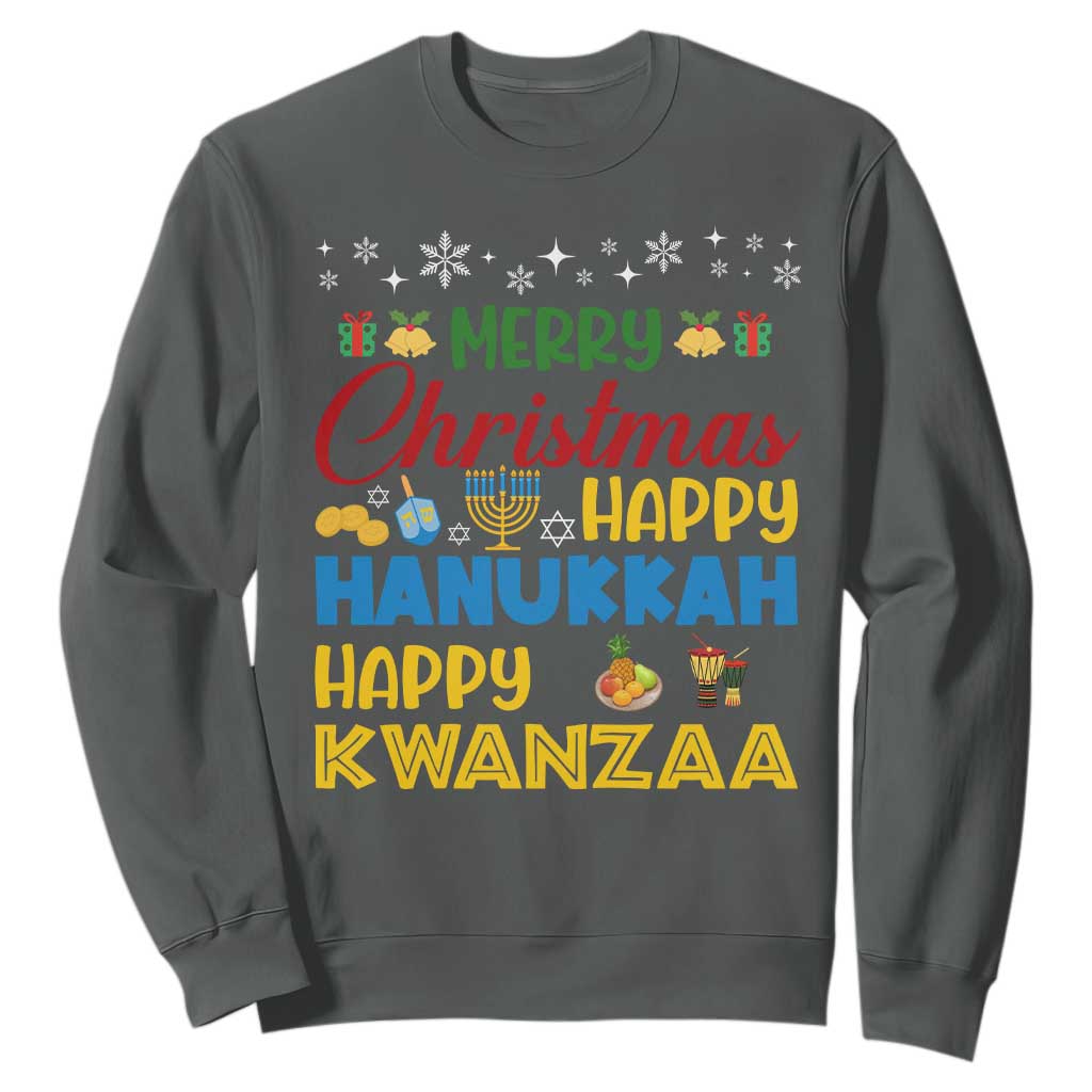 Celebrate All Holidays Merry Christmas Hanukkah Kwanzaa Gift Sweatshirt TS12 Dark Heather Print Your Wear