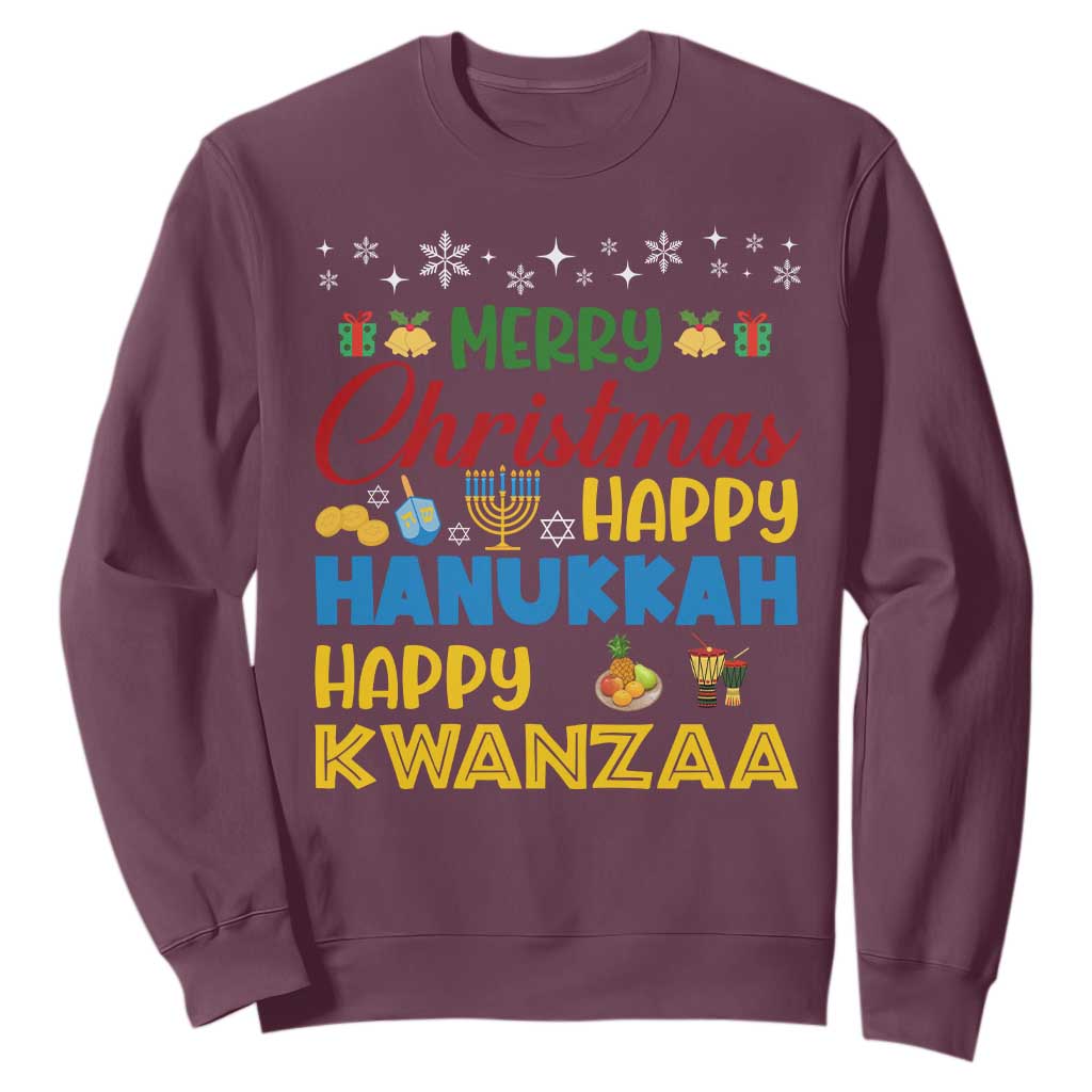 Celebrate All Holidays Merry Christmas Hanukkah Kwanzaa Gift Sweatshirt TS12 Maroon Print Your Wear