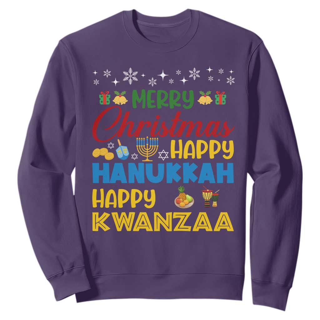 Celebrate All Holidays Merry Christmas Hanukkah Kwanzaa Gift Sweatshirt TS12 Purple Print Your Wear