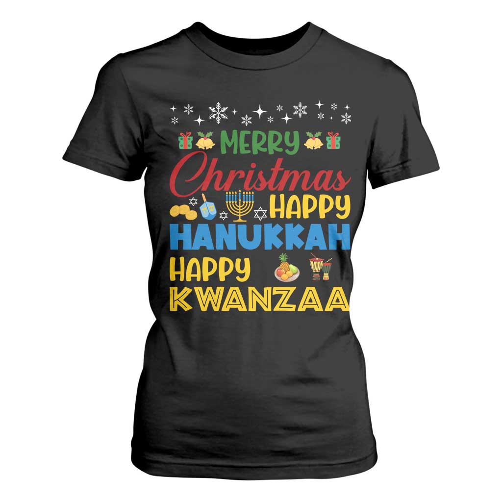 Celebrate All Holidays Merry Christmas Hanukkah Kwanzaa Gift T Shirt For Women TS12 Black Print Your Wear