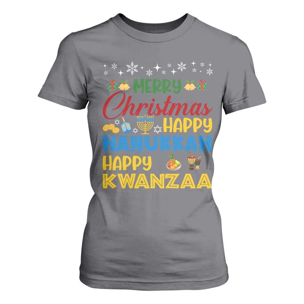 Celebrate All Holidays Merry Christmas Hanukkah Kwanzaa Gift T Shirt For Women TS12 Charcoal Print Your Wear