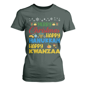 Celebrate All Holidays Merry Christmas Hanukkah Kwanzaa Gift T Shirt For Women TS12 Dark Forest Green Print Your Wear