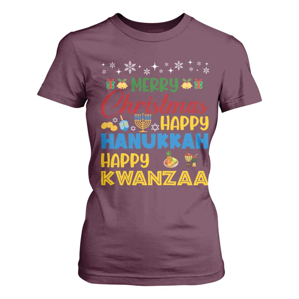 Celebrate All Holidays Merry Christmas Hanukkah Kwanzaa Gift T Shirt For Women TS12 Maroon Print Your Wear