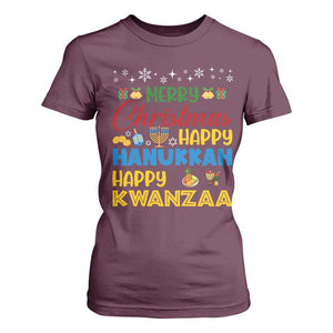 Celebrate All Holidays Merry Christmas Hanukkah Kwanzaa Gift T Shirt For Women TS12 Maroon Print Your Wear