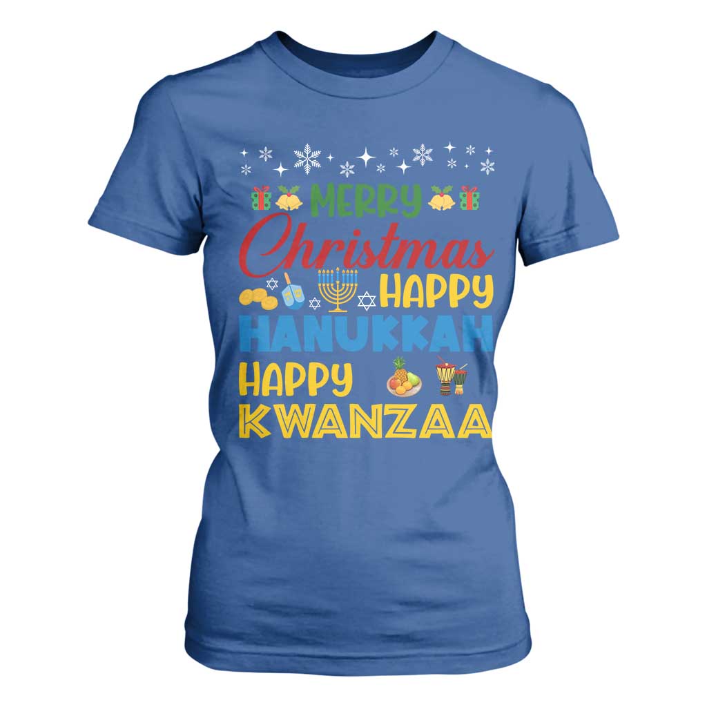 Celebrate All Holidays Merry Christmas Hanukkah Kwanzaa Gift T Shirt For Women TS12 Royal Blue Print Your Wear