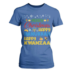 Celebrate All Holidays Merry Christmas Hanukkah Kwanzaa Gift T Shirt For Women TS12 Royal Blue Print Your Wear