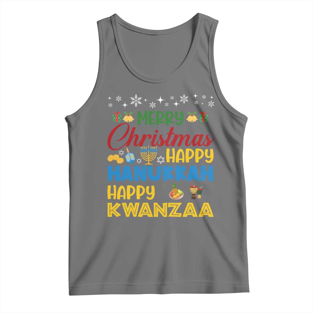 Celebrate All Holidays Merry Christmas Hanukkah Kwanzaa Gift Tank Top TS12 Black Heather Print Your Wear