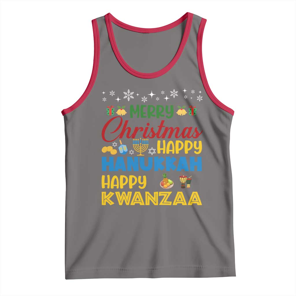 Celebrate All Holidays Merry Christmas Hanukkah Kwanzaa Gift Tank Top TS12 Deep Heather Red Print Your Wear