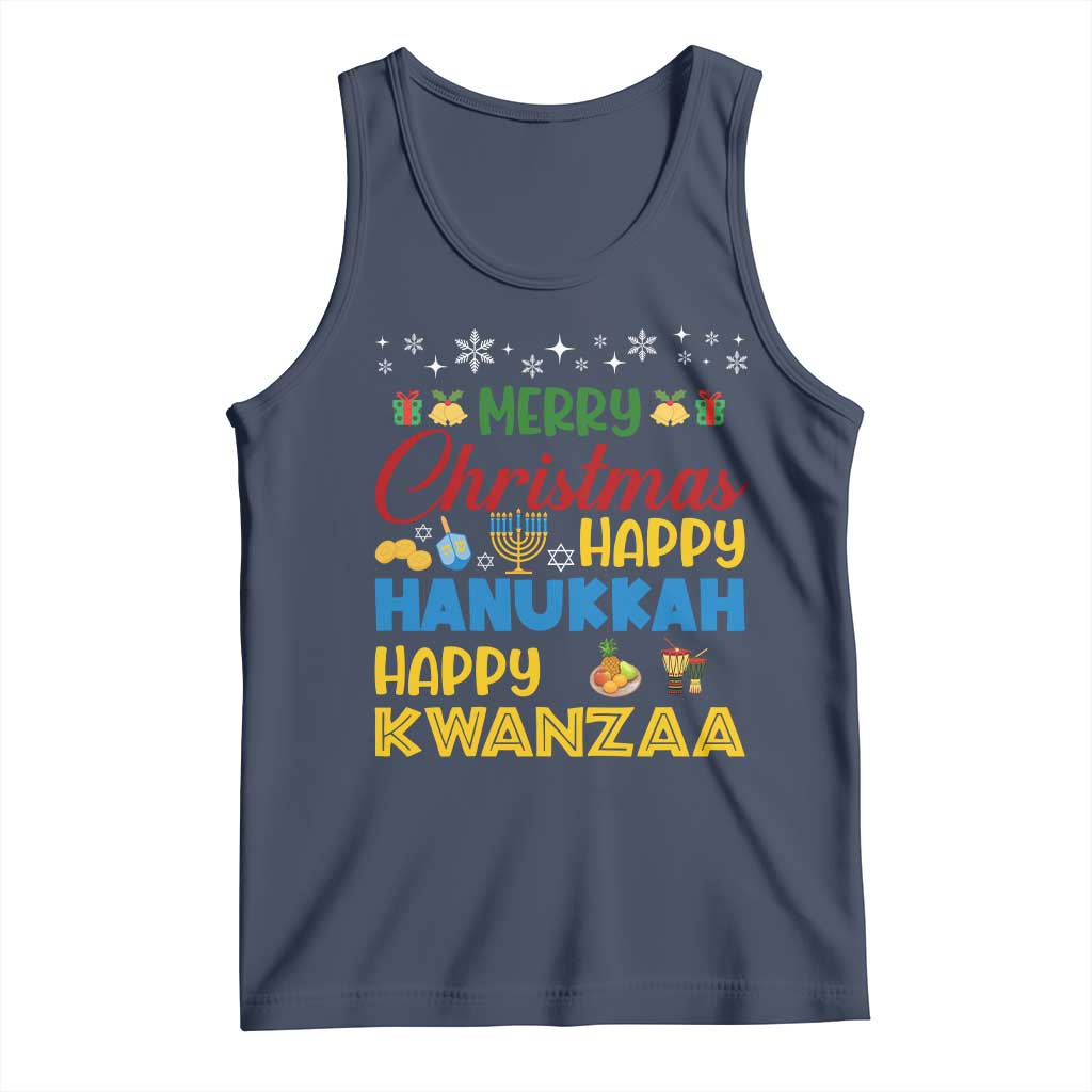 Celebrate All Holidays Merry Christmas Hanukkah Kwanzaa Gift Tank Top TS12 Navy Print Your Wear