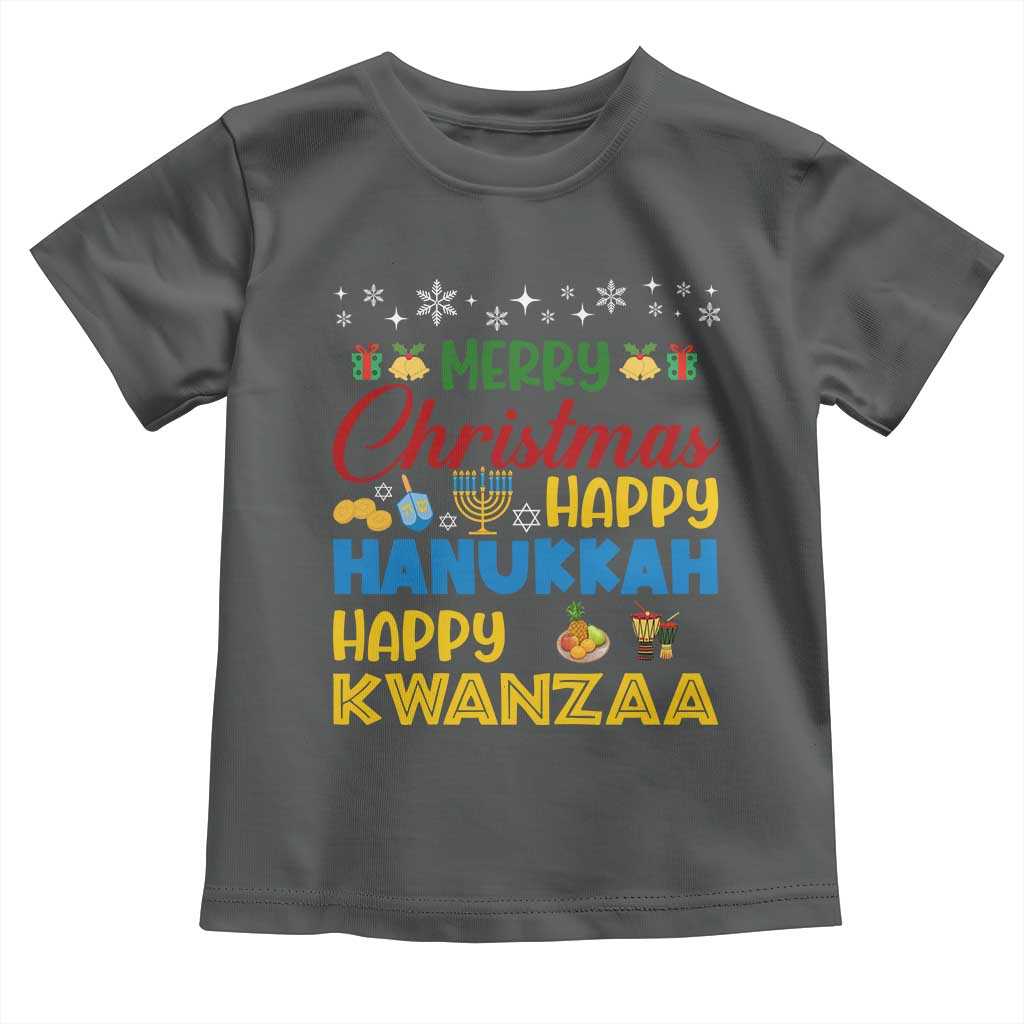 Celebrate All Holidays Merry Christmas Hanukkah Kwanzaa Gift Toddler T Shirt TS12 Dark Heather Print Your Wear