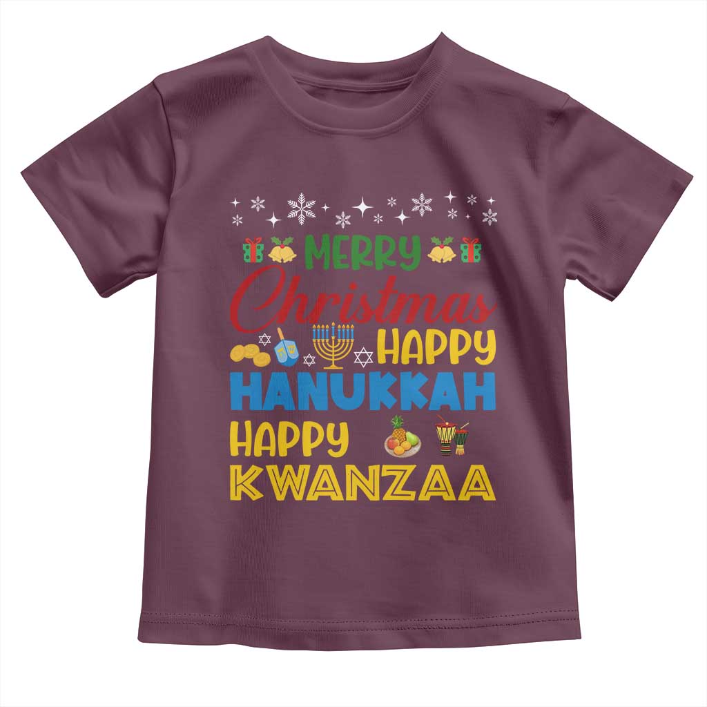 Celebrate All Holidays Merry Christmas Hanukkah Kwanzaa Gift Toddler T Shirt TS12 Maroon Print Your Wear